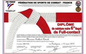 Diplome 6 eme degré Full contact FSC  France 