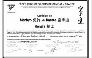 Diplome 5 eme Dan Karate FSC 